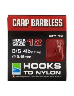 PRESTON BARBLESS CARP HOOKS TO NYLON